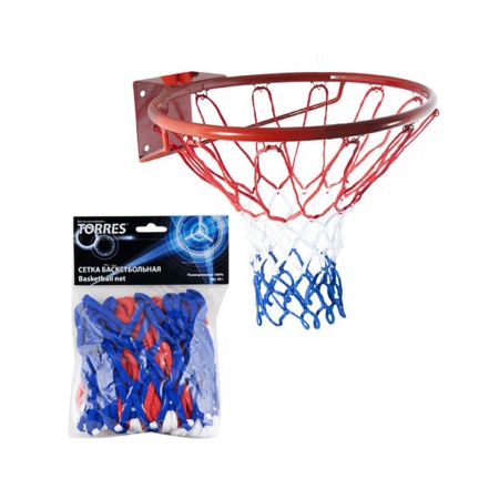 Купить Сетка баскетбольная Torres, нить 4 мм, бело-сине-красная в Жигулёвске 